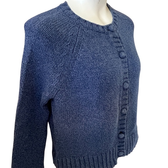 Liz Claiborne Vintage Blue Cotton Cardigan Sweater Medium Button Front Retro - Picture 4 of 8